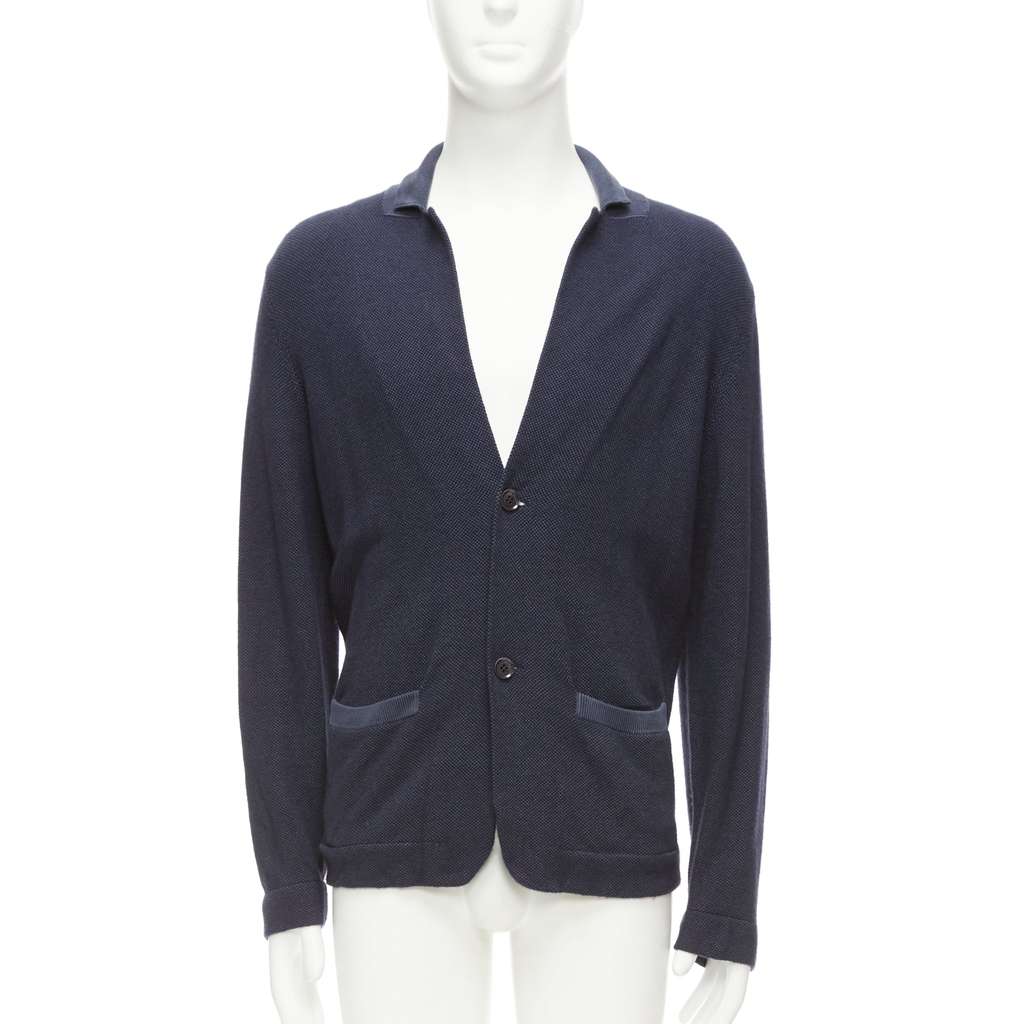 Loro Piana Navy Cashmere Cardigan Blue Silk Very good - Front View