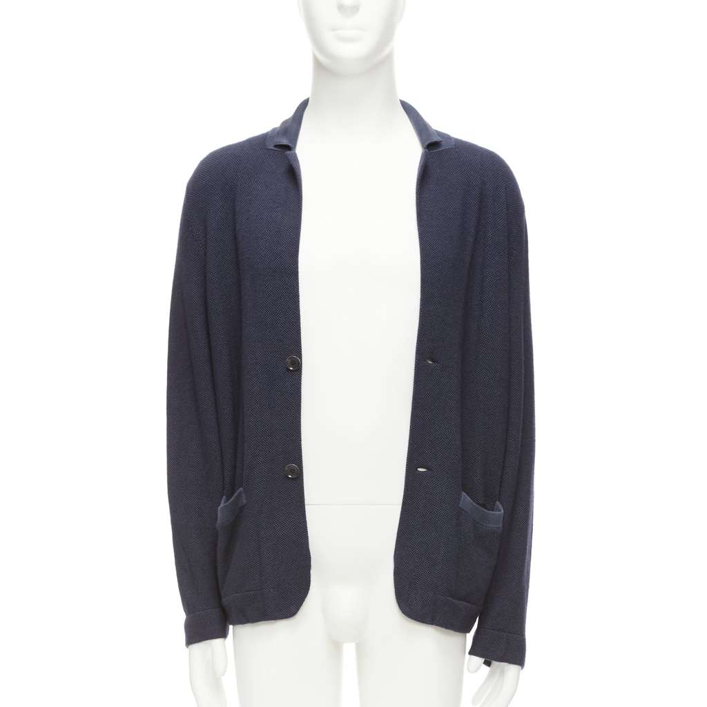 Loro Piana Navy Cashmere Cardigan Blue Silk Very good - Inside View