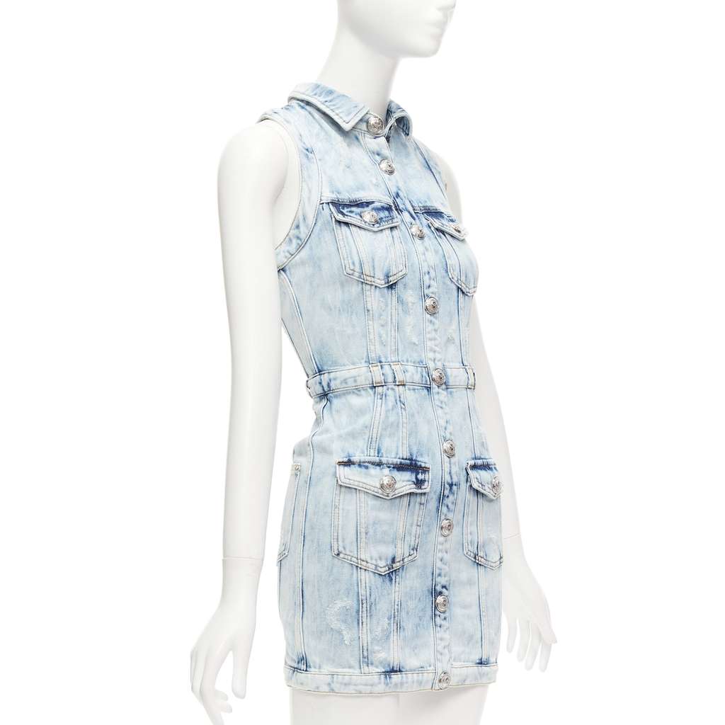 Balmain Distressed Denim Dress Blue Never worn - Inside View
