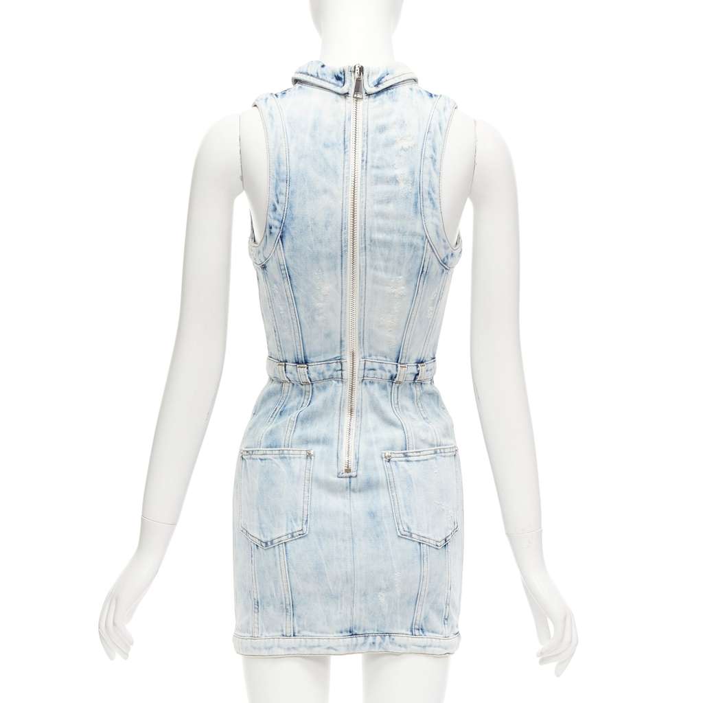 Balmain Distressed Denim Dress Blue Never worn - Box View