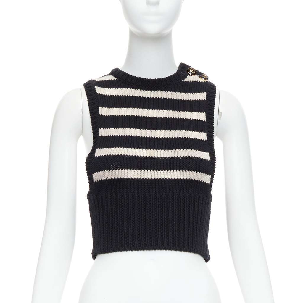 Dior Striped Button Vest Black Cotton Fair - Front View