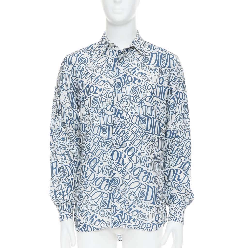 Dior Graffiti Print Shirt Blue Viscose Never worn - Front View