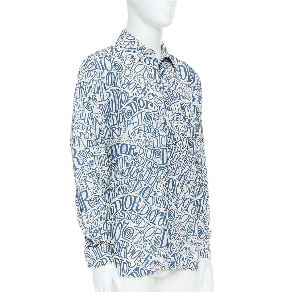 Dior Graffiti Print Shirt Blue Viscose Never worn - Inside View