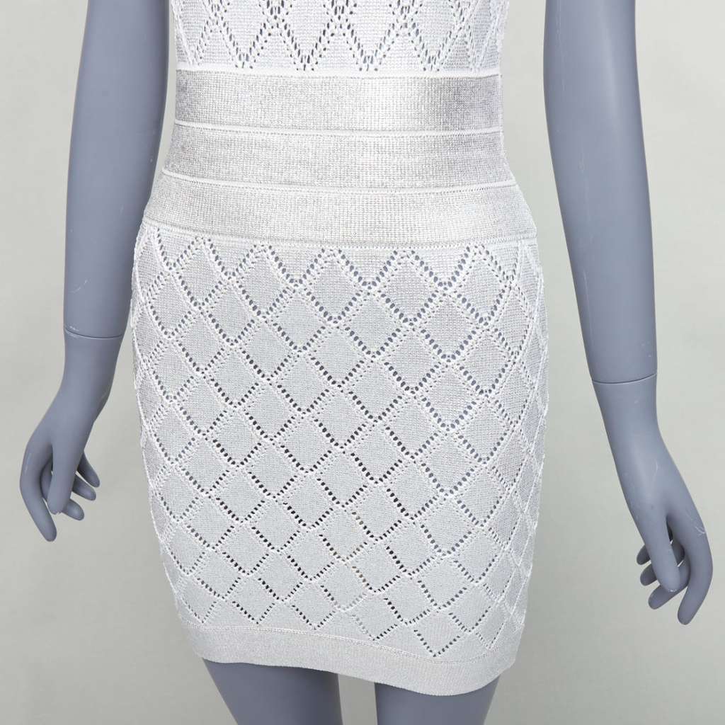 Balmain Argyle Knit Dress Silver Viscose Never worn - Back View