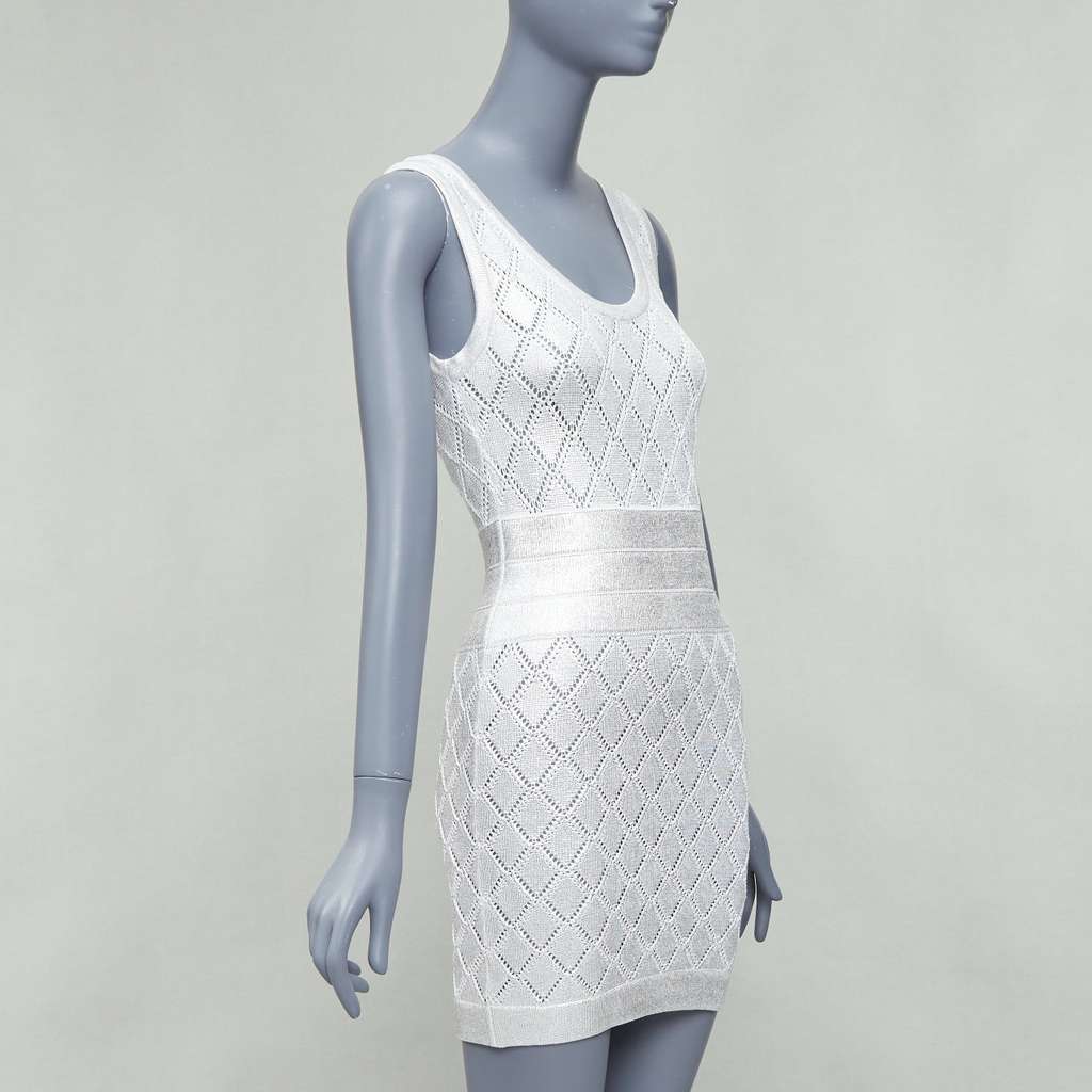 Balmain Argyle Knit Dress Silver Viscose Never worn - Inside View