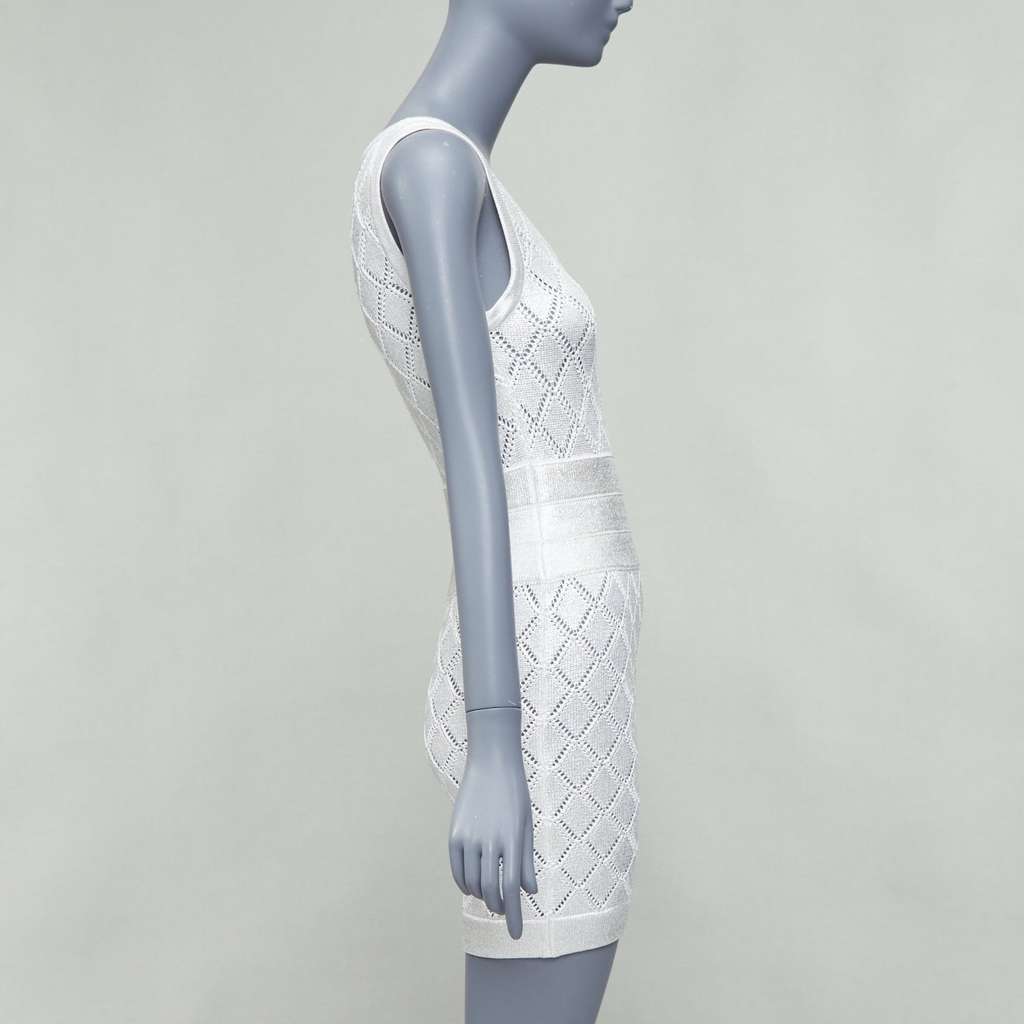Balmain Argyle Knit Dress Silver Viscose Never worn - Model View