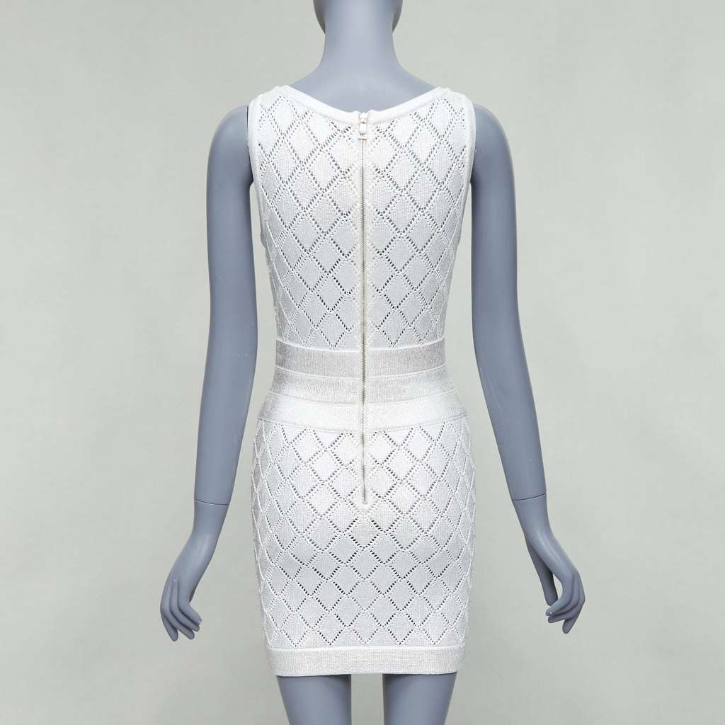 Balmain Argyle Knit Dress Silver Viscose Never worn - Box View