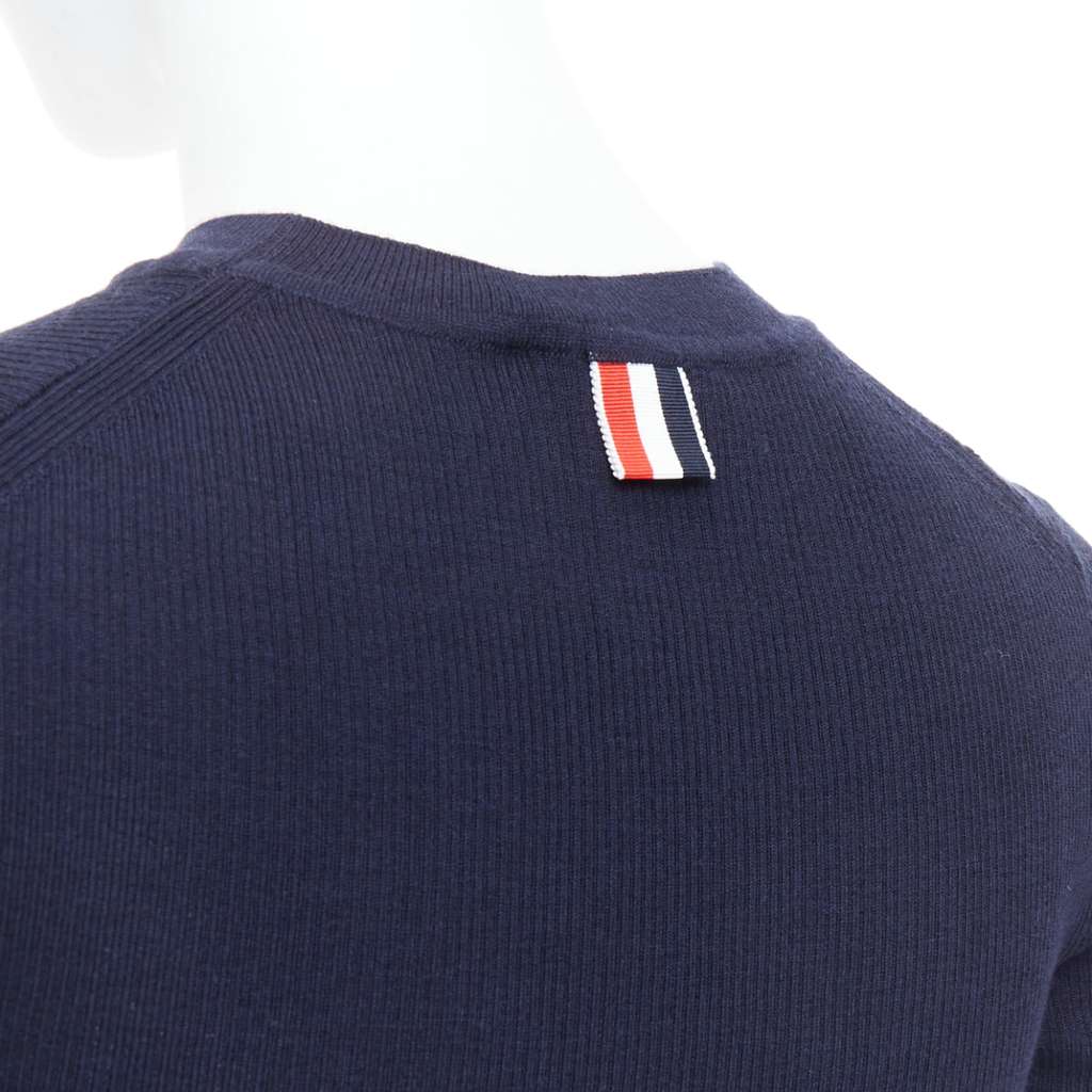 Thom Browne Pointelle-Knit T-Shirt Navy Wool Very good - Back View