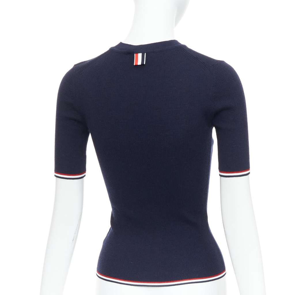 Thom Browne Pointelle-Knit T-Shirt Navy Wool Very good - Box View