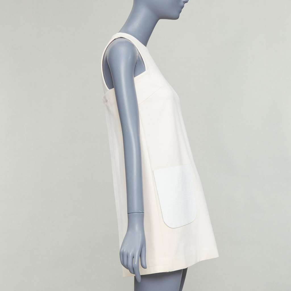 Fendi Leather Patch Dress Ecru Wool Good - Model View
