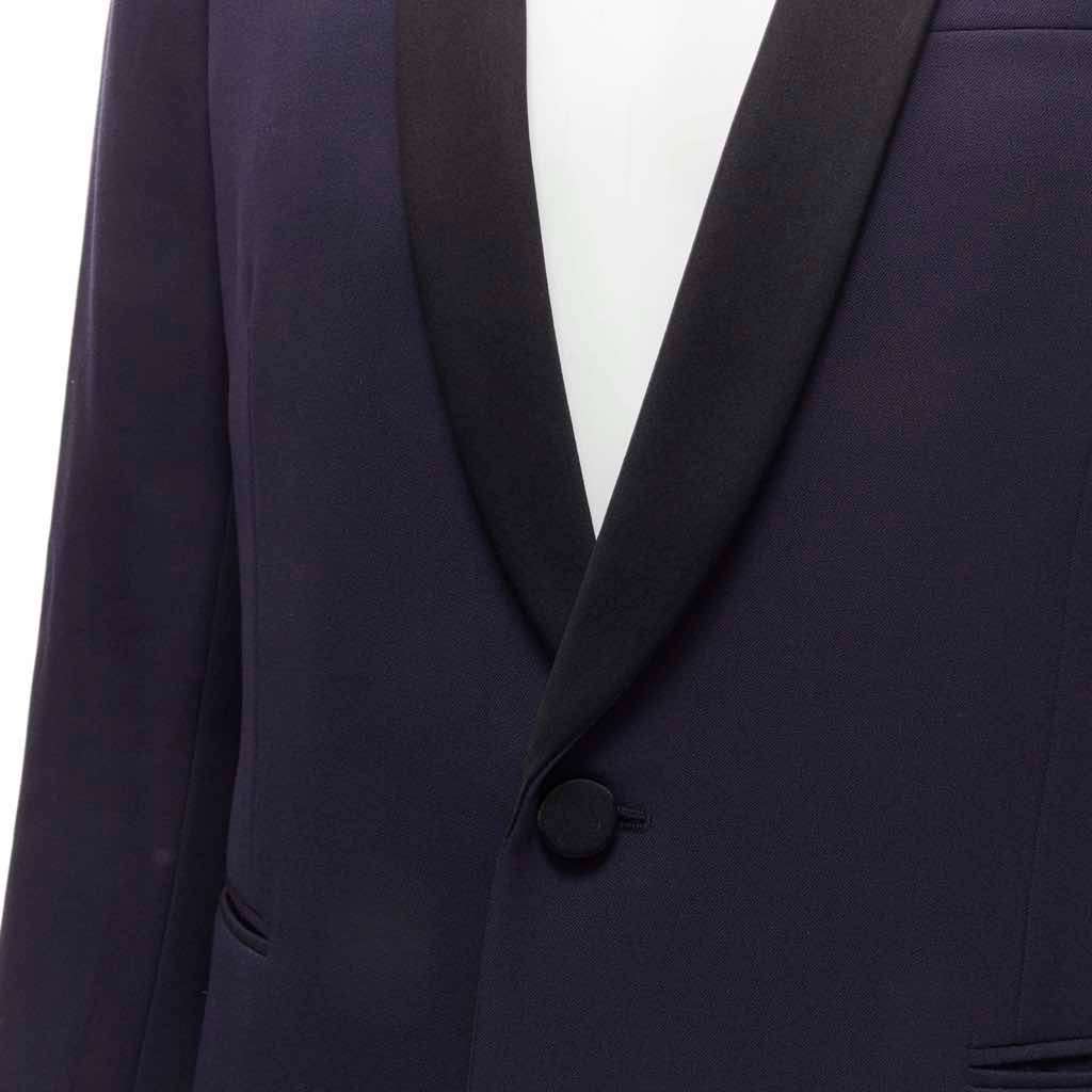Saint Laurent Navy Satin Tuxedo Blazer Navy Wool Never worn - Back View
