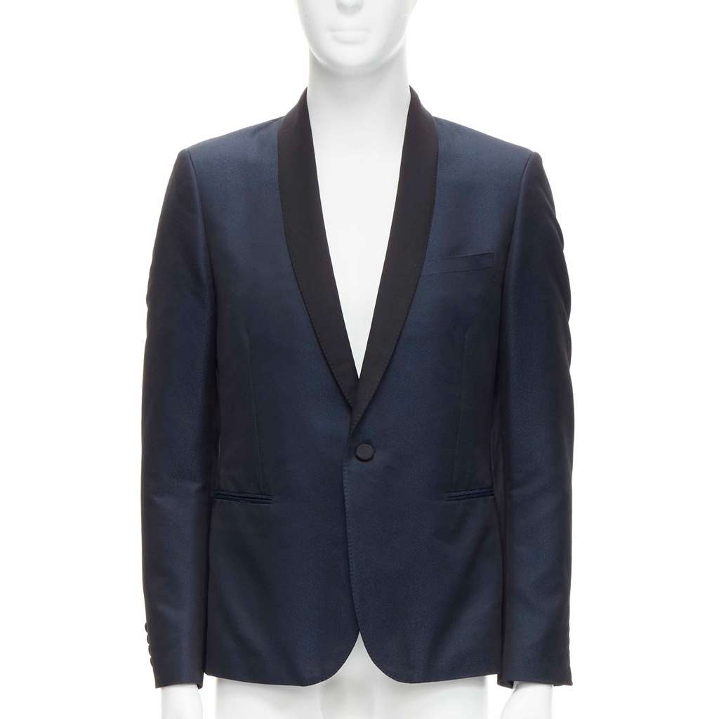 Saint Laurent Navy Satin Blazer Navy Polyester Never worn - Front View