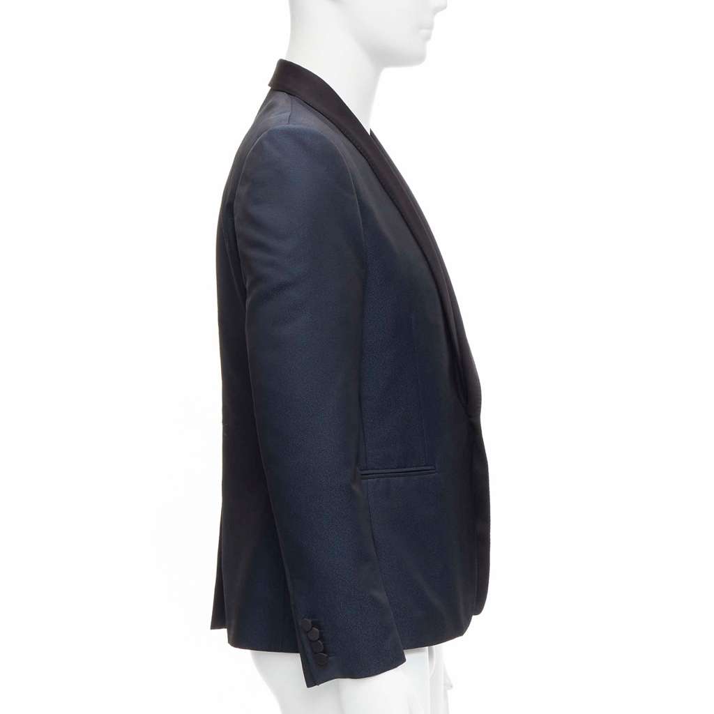 Saint Laurent Navy Satin Blazer Navy Polyester Never worn - Model View