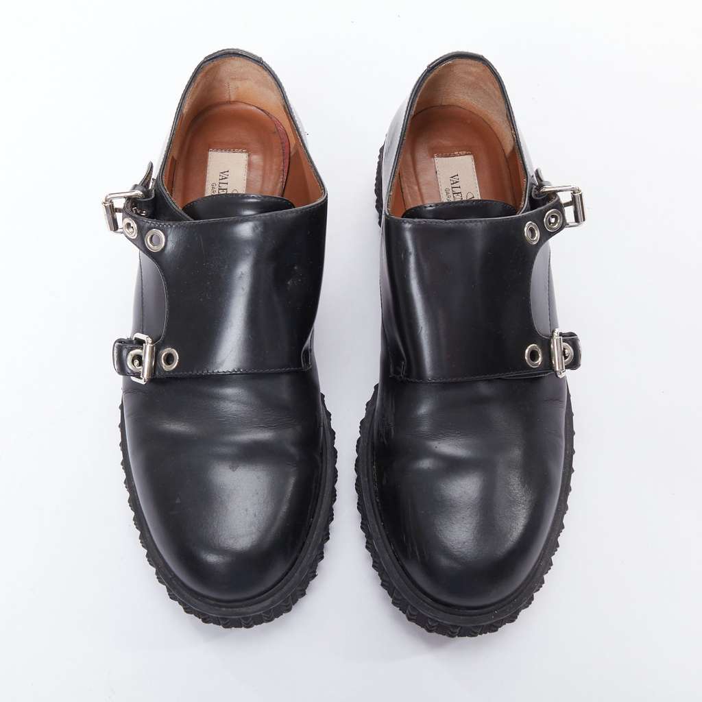 Valentino Garavani Studded Monk Shoes Black Leather Fair condition - Inside View