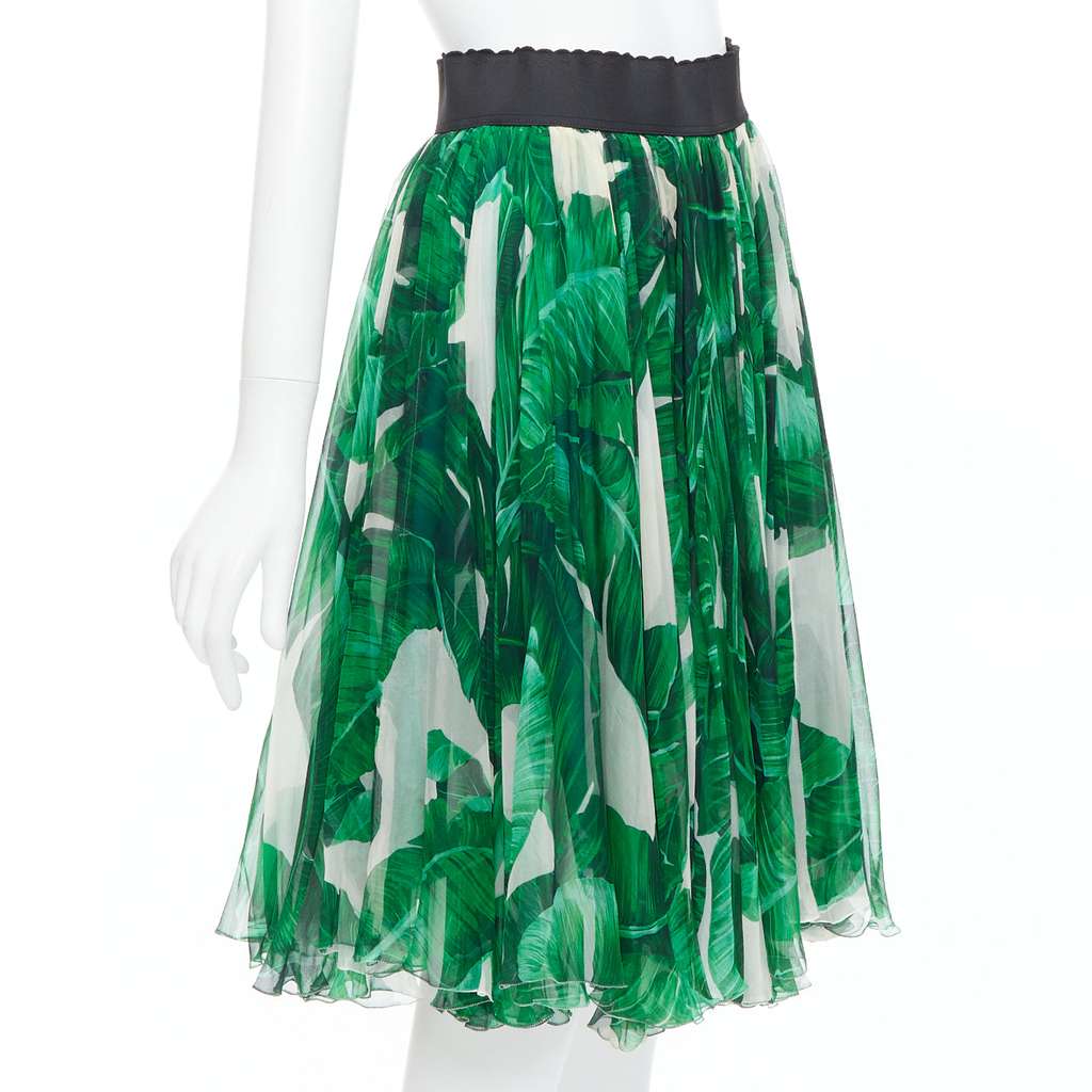 Dolce & Gabbana Tropical Chiffon Skirt Green Silk Fair condition - Inside View