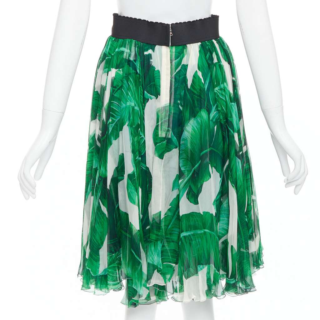 Dolce & Gabbana Tropical Chiffon Skirt Green Silk Fair condition - Box View