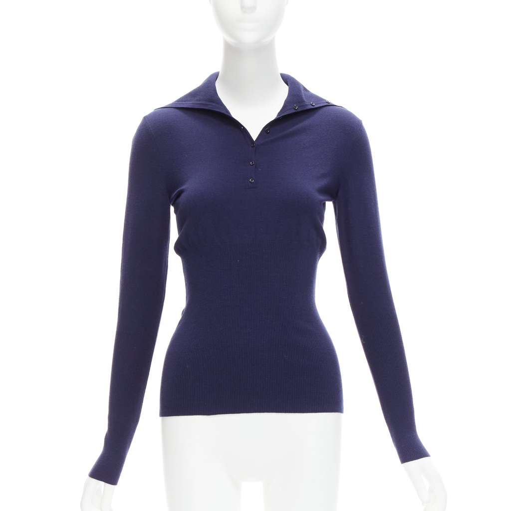 Alaïa Button Turtleneck Top Navy Wool Never worn, with tag - Front View