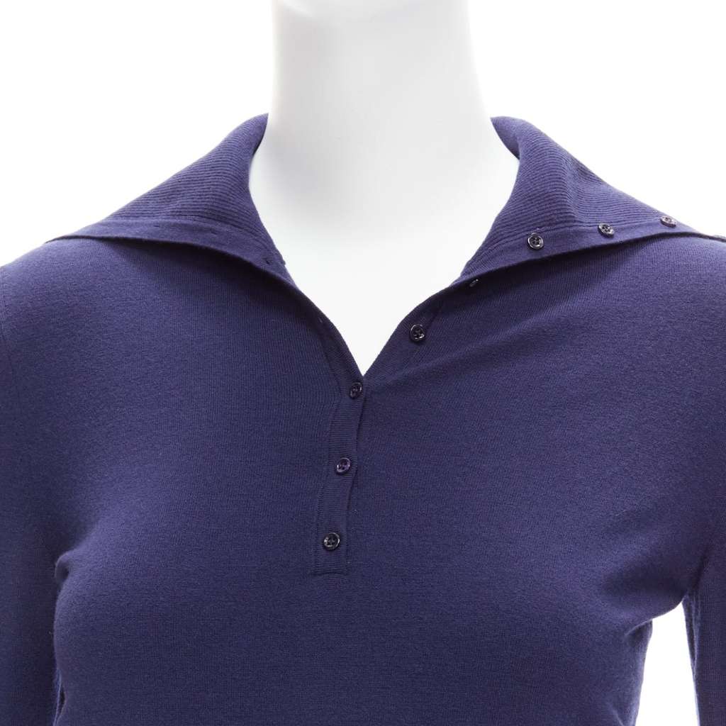 Alaïa Button Turtleneck Top Navy Wool Never worn, with tag - Back View