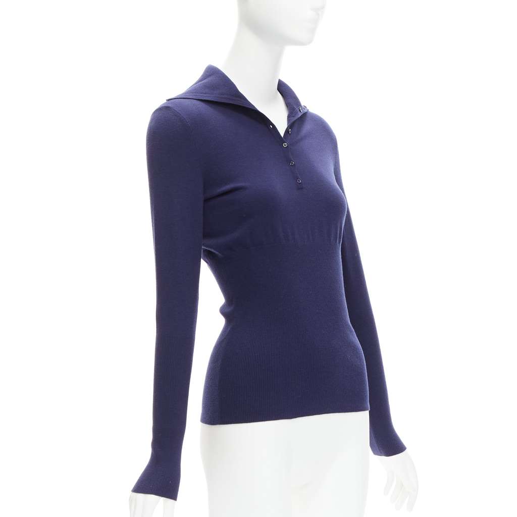 Alaïa Button Turtleneck Top Navy Wool Never worn, with tag - Inside View