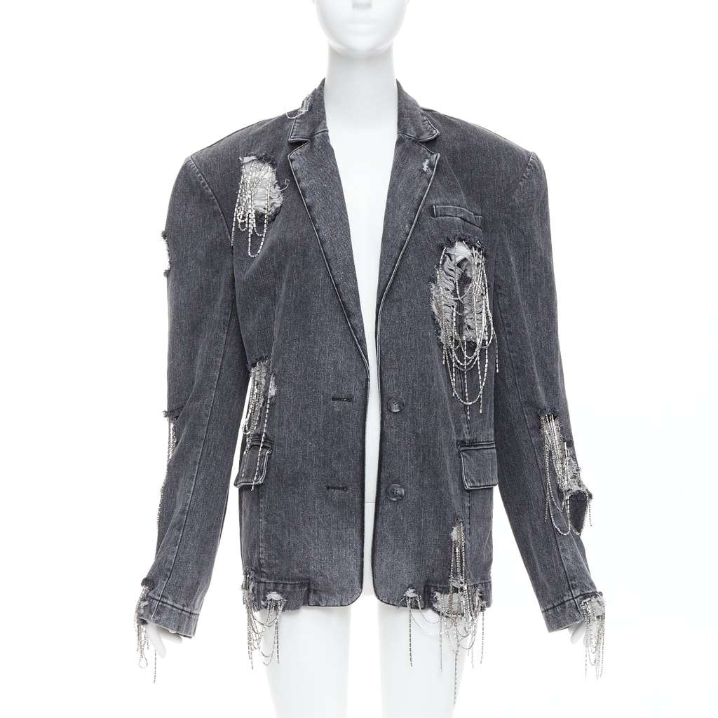 Unsigned Beaded Chain Blazer Grey Cotton Very good - Inside View