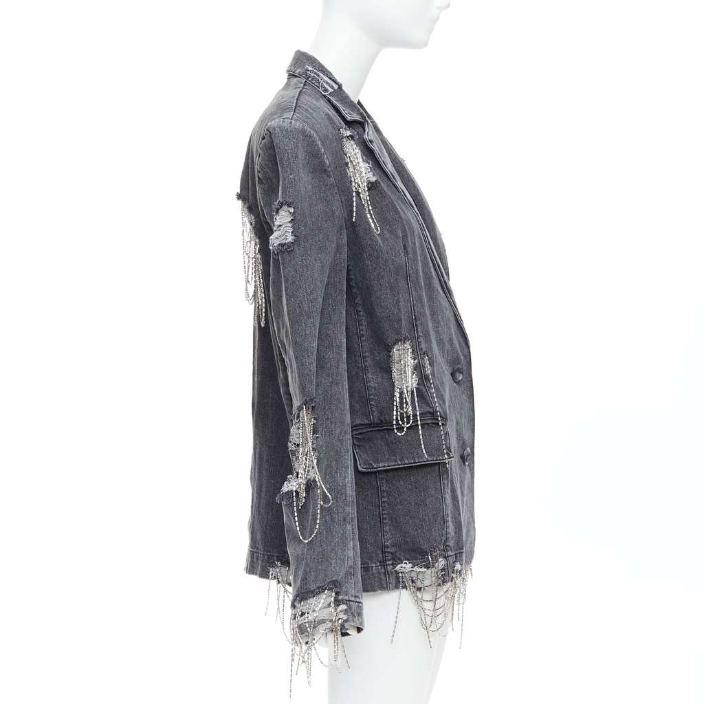 Unsigned Beaded Chain Blazer Grey Cotton Very good - Box View