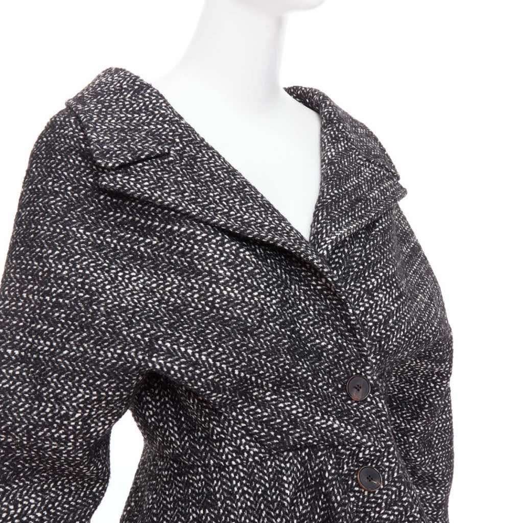 Unsigned Grey Tweed Swing Coat Black Wool Very good - Back View
