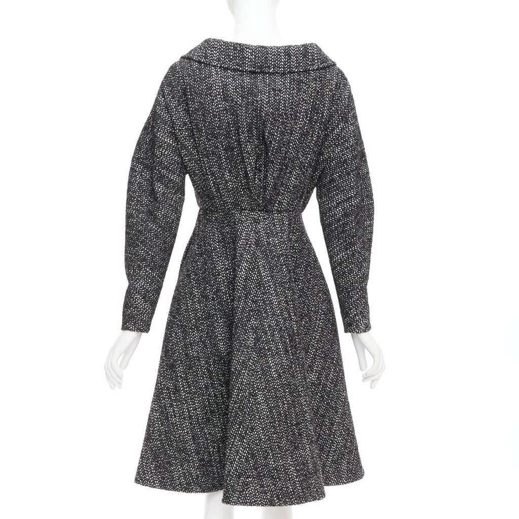 Unsigned Grey Tweed Swing Coat Black Wool Very good - Box View