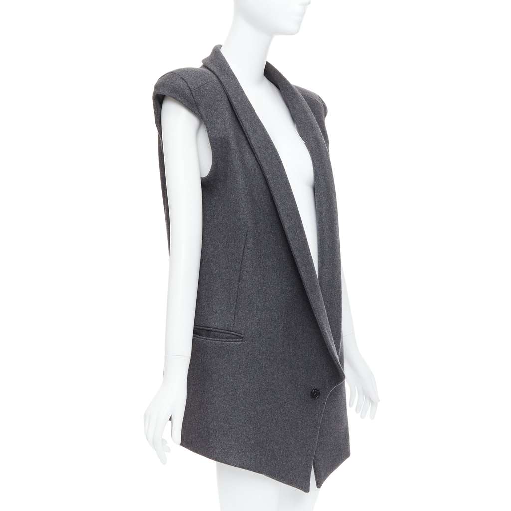 Unsigned Grey Sleeveless Vest Coat Grey Wool Never worn - Front View