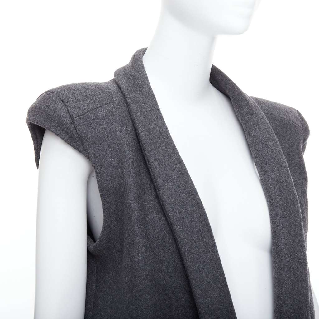 Unsigned Grey Sleeveless Vest Coat Grey Wool Never worn - Back View