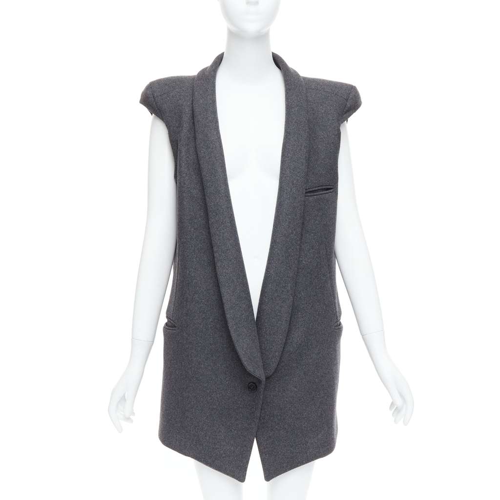 Unsigned Grey Sleeveless Vest Coat Grey Wool Never worn - Inside View