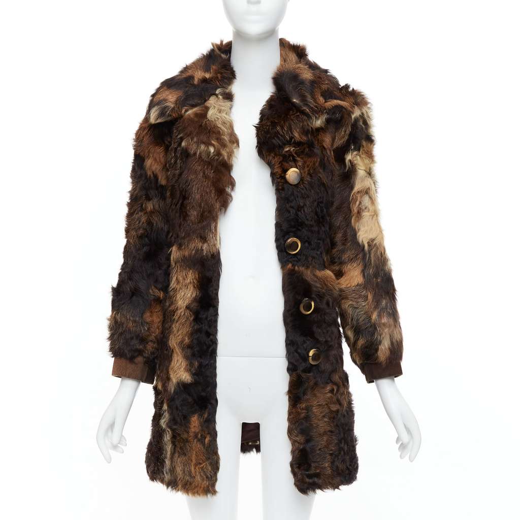 Unsigned Brown Fur Leather Coat Brown Fur Fair - Front View