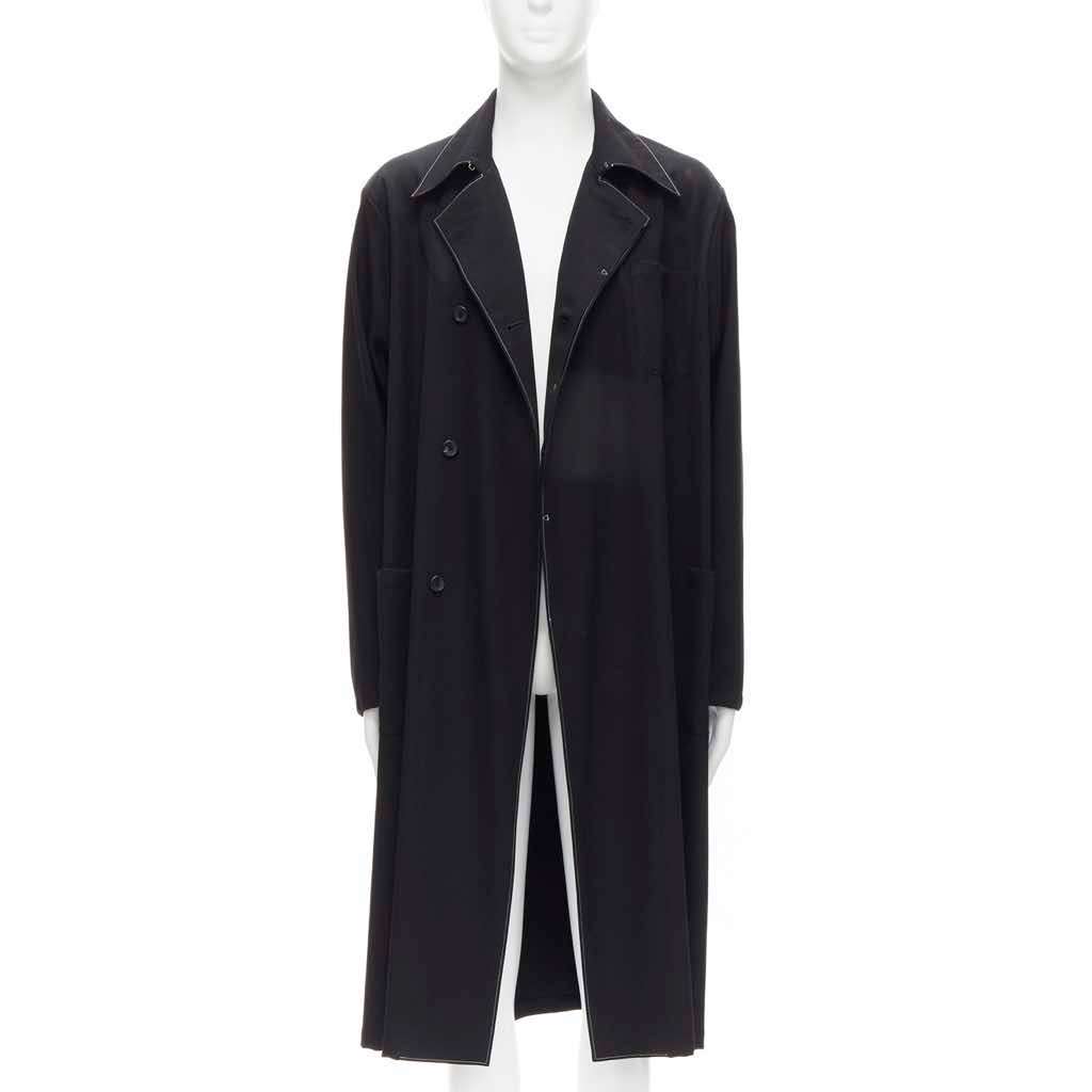 Yohji Yamamoto Black White Draped Coat Black Wool Very good - Front View