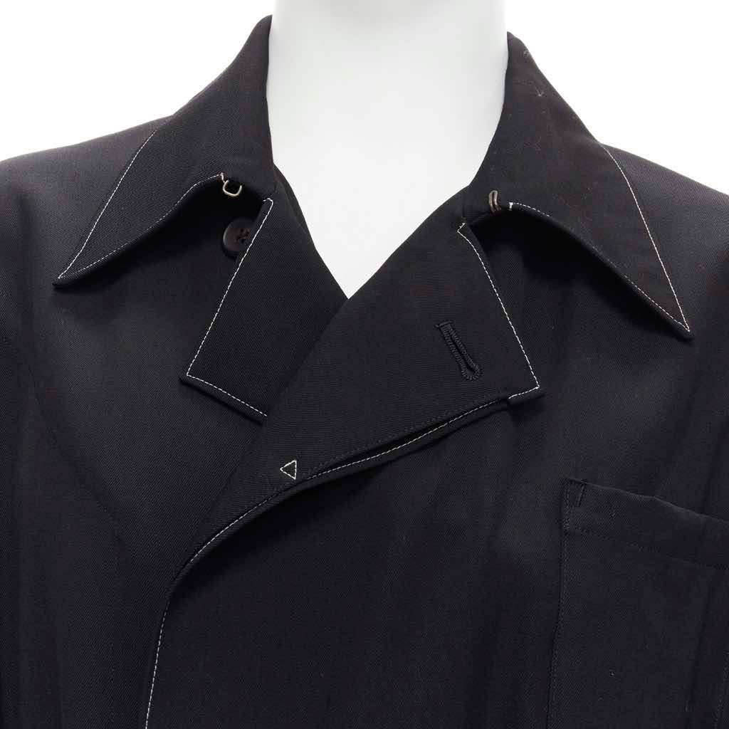 Yohji Yamamoto Black White Draped Coat Black Wool Very good - Back View