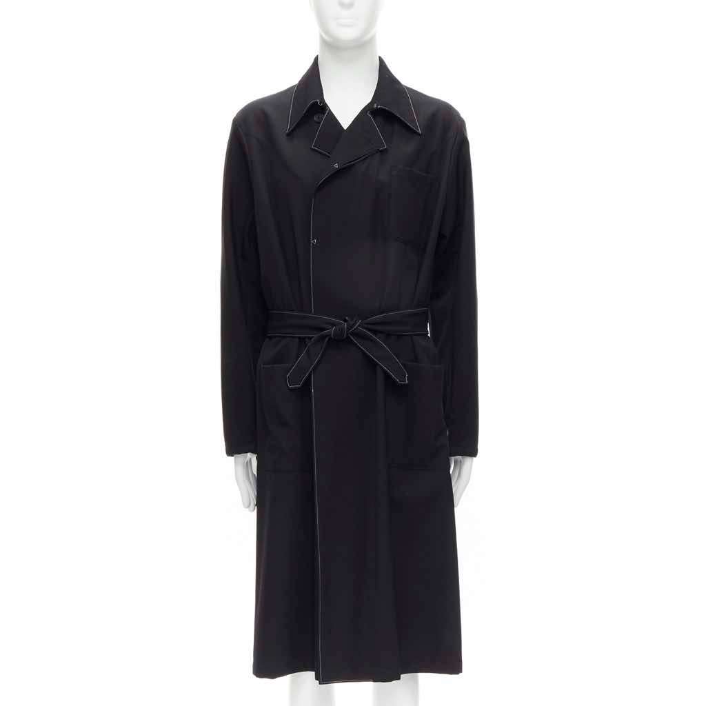 Yohji Yamamoto Black White Draped Coat Black Wool Very good - Inside View