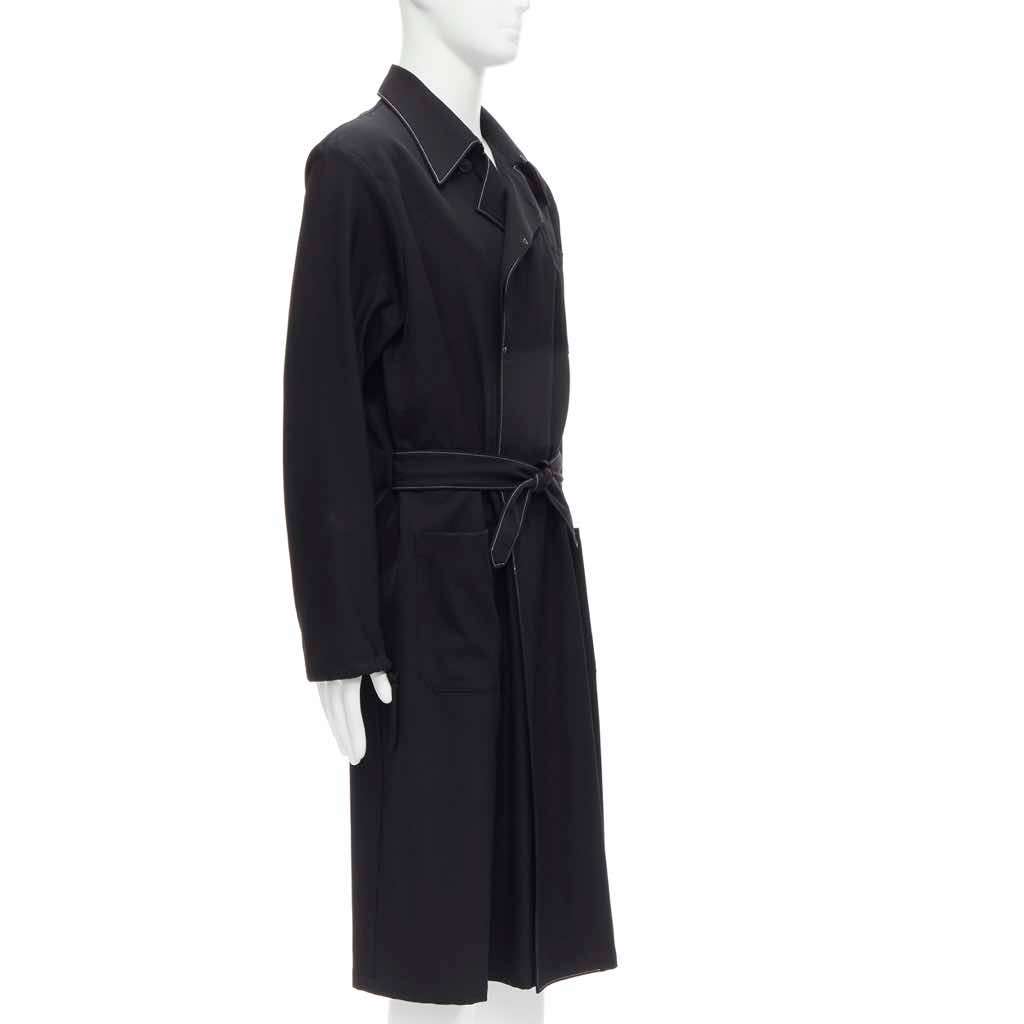Yohji Yamamoto Black White Draped Coat Black Wool Very good - Model View