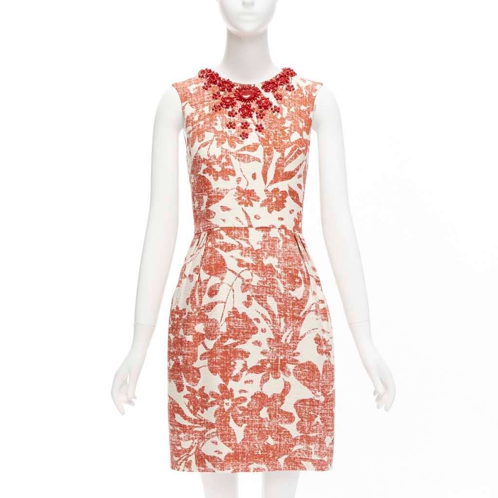 Monique Lhuillier Floral Collar Dress MultiColor Linen Very good - Front View