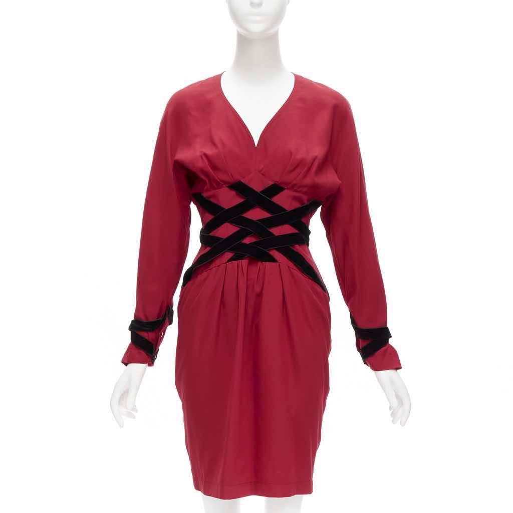 Thierry Mugler Crisscross Corset Dress Red Very good - Front View