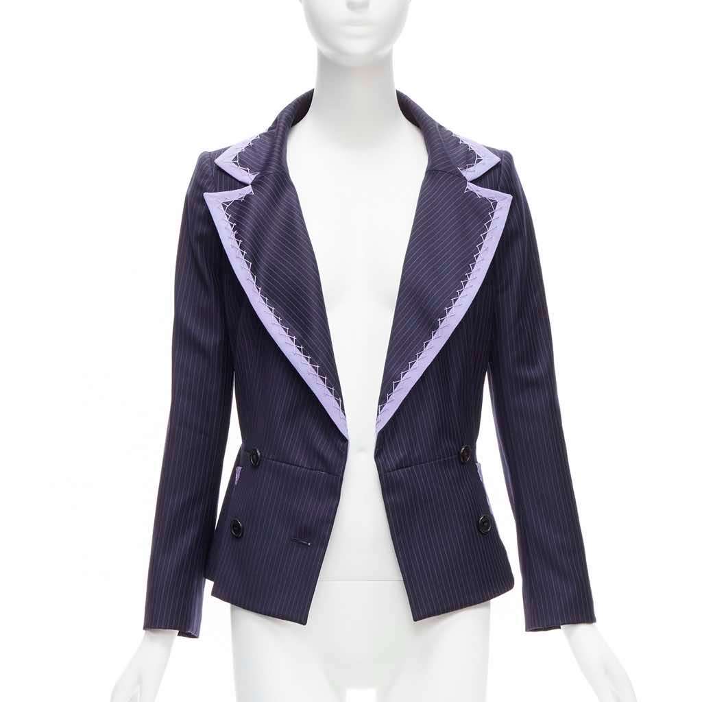 Christian Dior Topstitch Bar Blazer Navy Wool Very good - Front View
