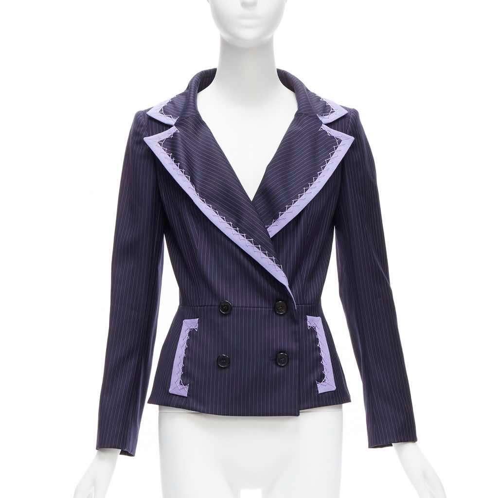 Christian Dior Topstitch Bar Blazer Navy Wool Very good - Back View