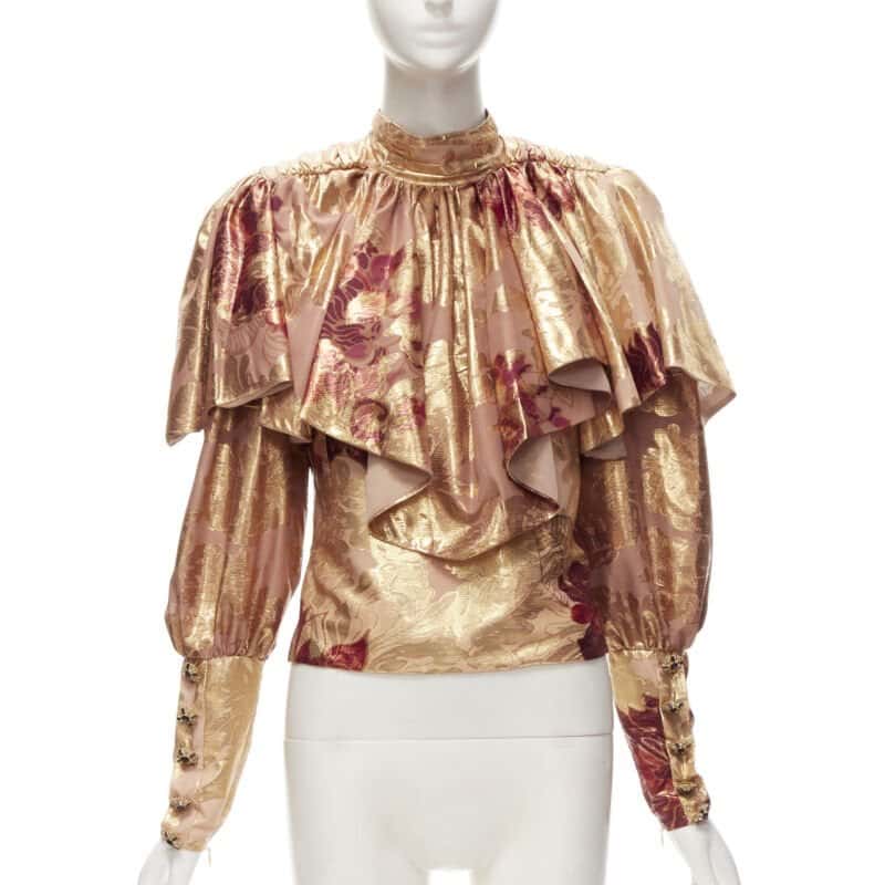 Raisa Vanessa Foil Rhinestone Top Gold Polyester Never worn - Front View