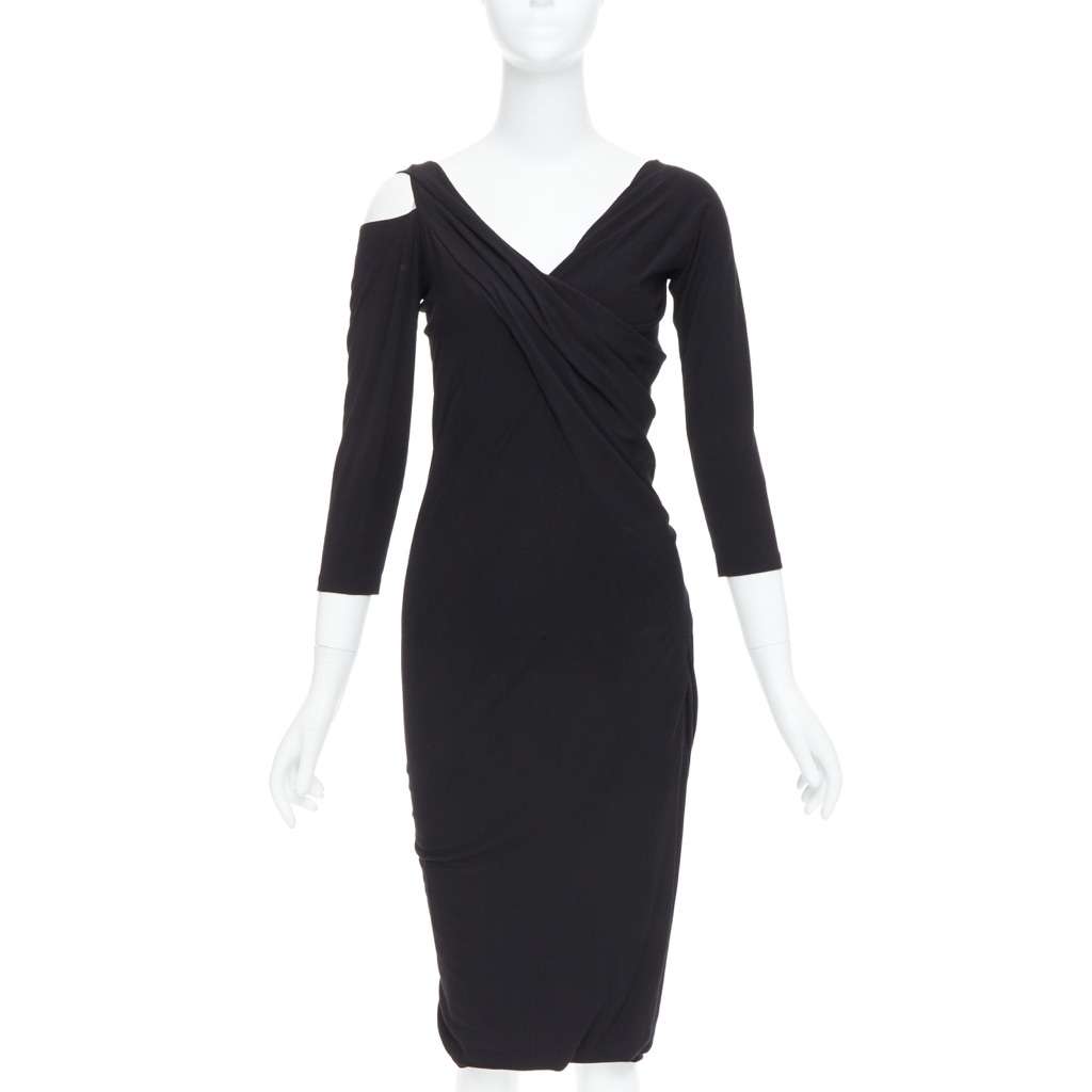 Donna Karan Cold Shoulder Dress Black Viscose Very good condition - Front View