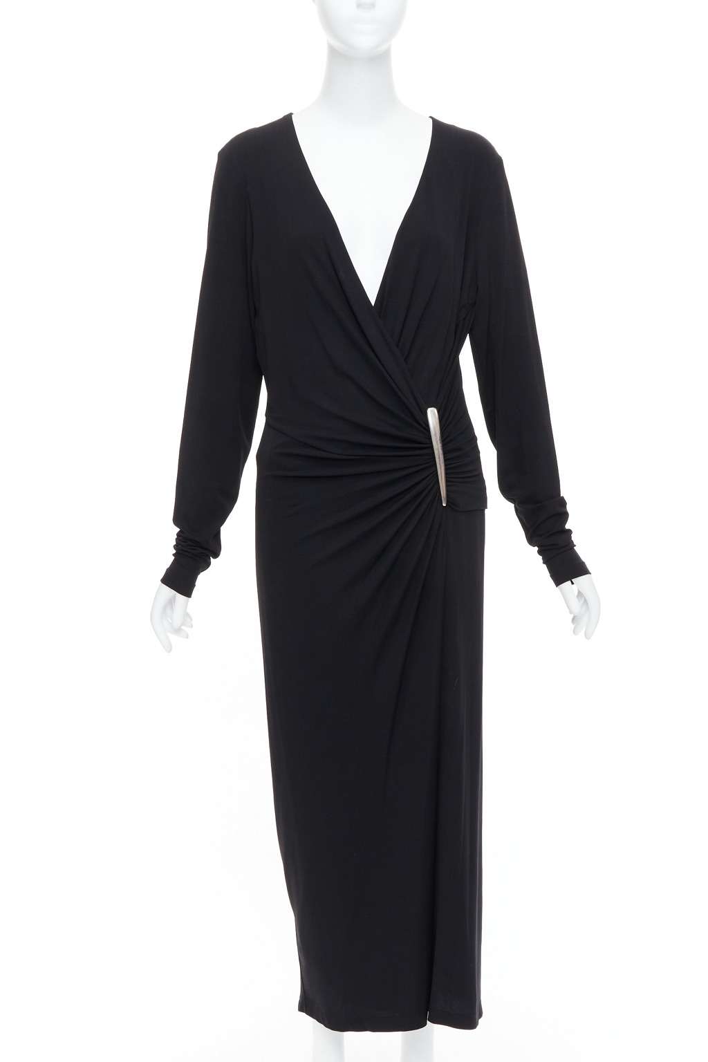 Donna Karan Buckle Drape Dress Black Viscose Good condition - Front View