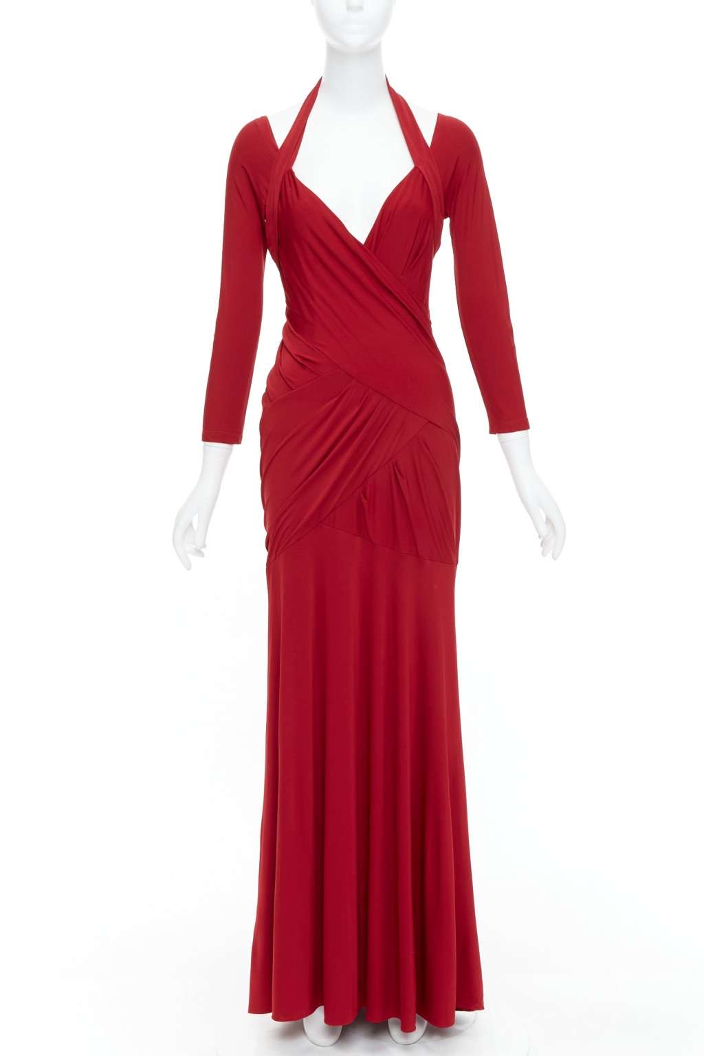 Donna Karan Halter Draped Gown Red Viscose Very good condition - Front View