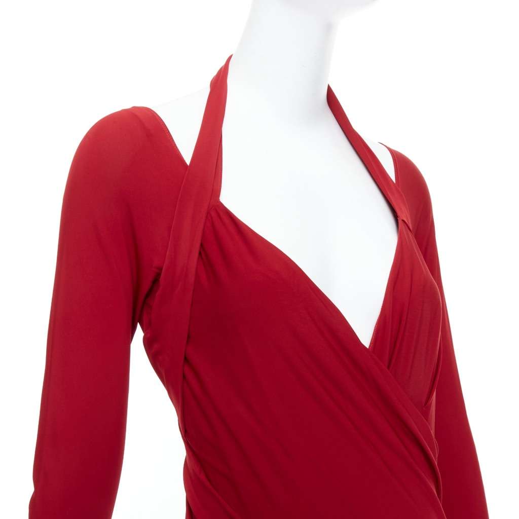 Donna Karan Halter Draped Gown Red Viscose Very good condition - Back View