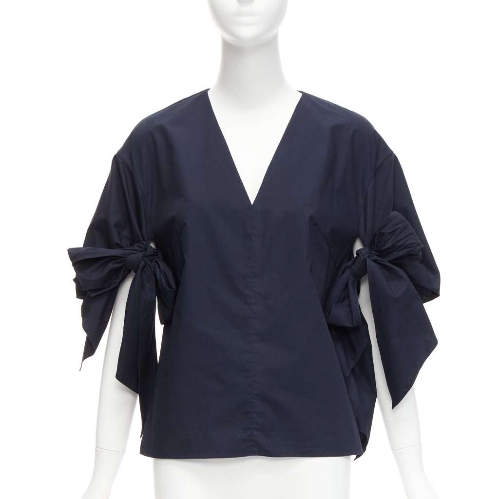 Delpozo Knot Tie Top Navy Cotton Never worn - Front View