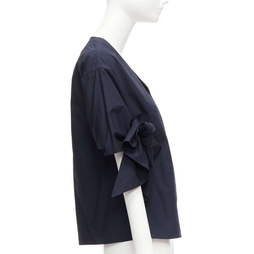Delpozo Knot Tie Top Navy Cotton Never worn - Model View