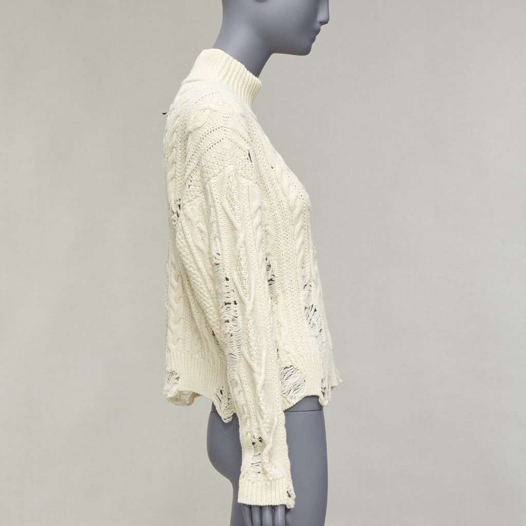 Miharayasuhiro Distressed Cable Sweater Ecru Never worn - Model View
