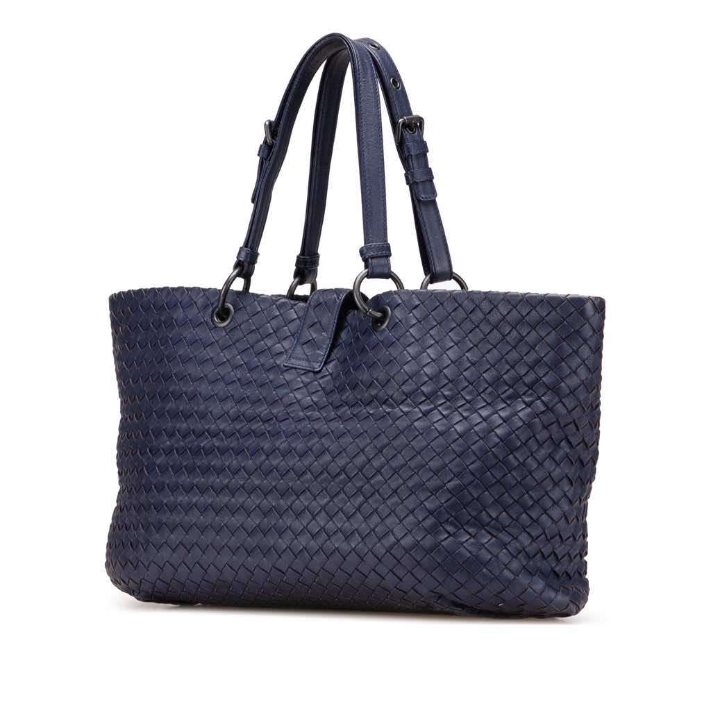 Bottega Veneta Medium Nappa Intrecciato Roma Tote Blue Leather Good - Back View