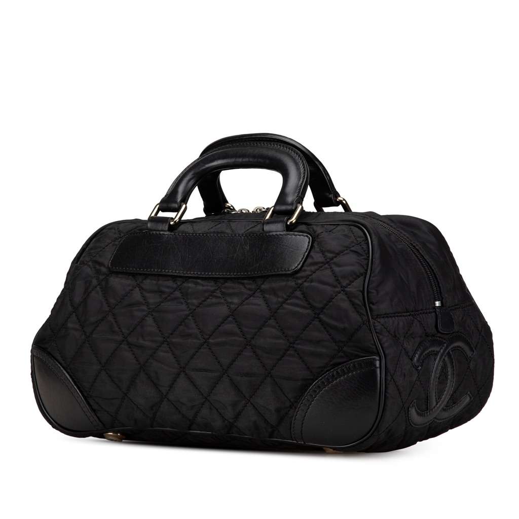 Chanel Paris New York Quilted Nylon Duffle Handbag Black Very good - Back View