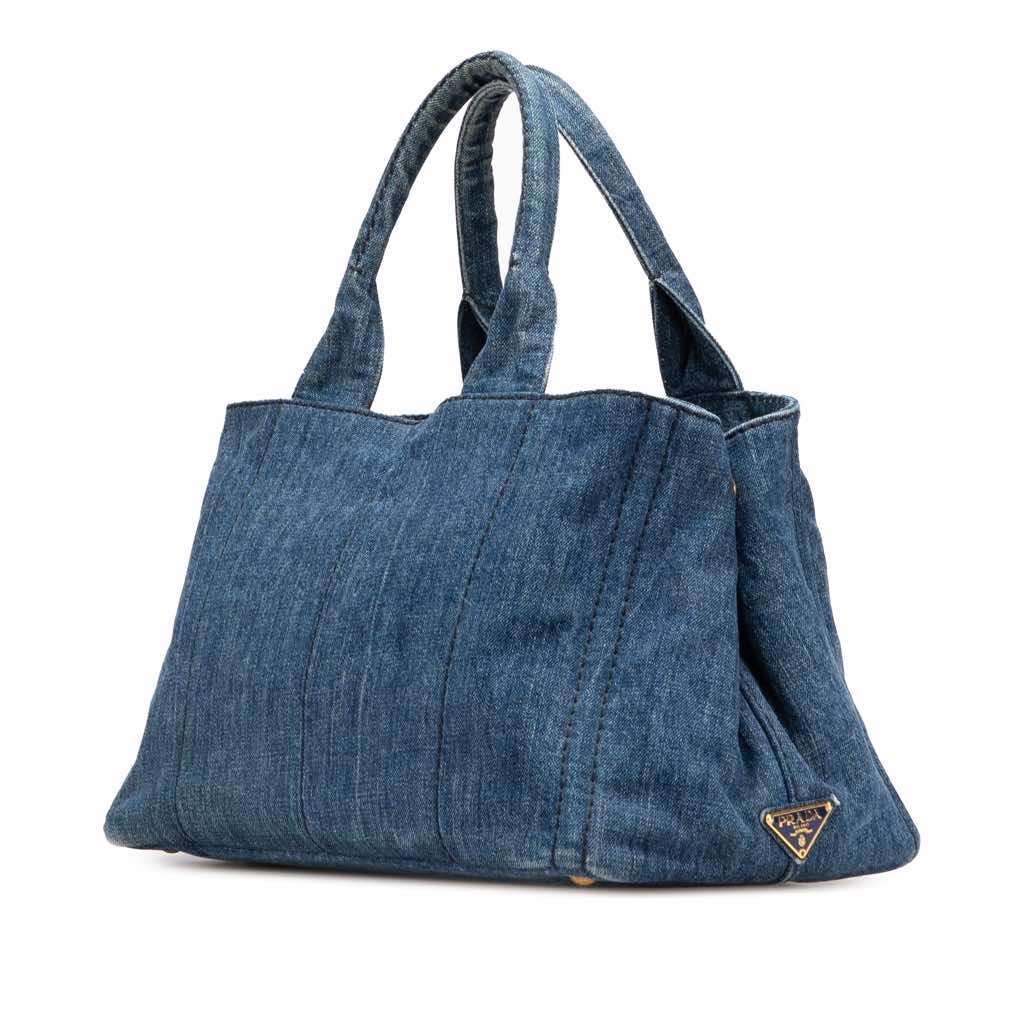 Prada Denim Canapa Logo Satchel Blue Good - Back View